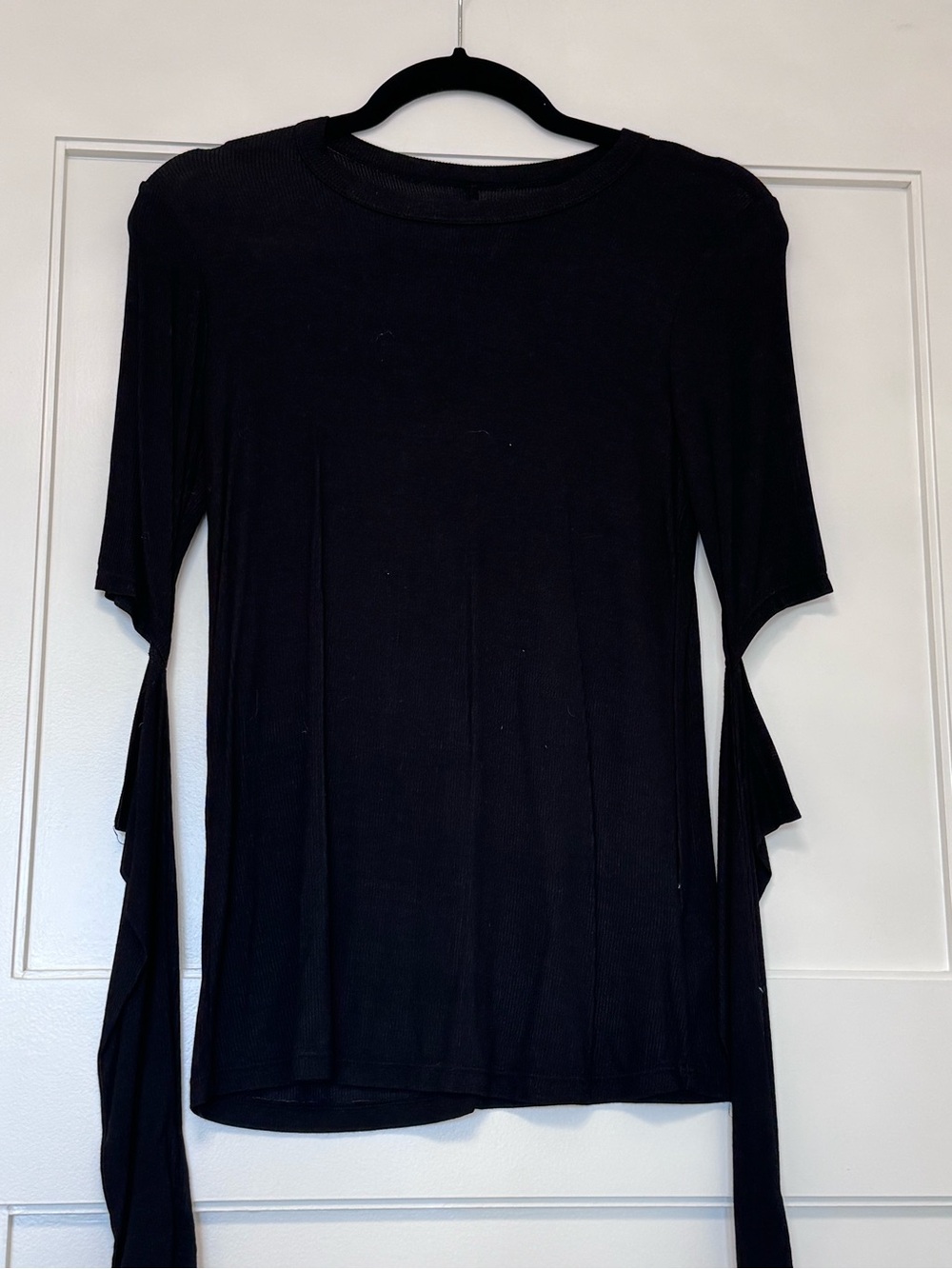 Michael Lauren Black Women's Long Sleeve Tie Detail Top